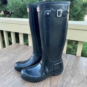 Hunter Tall Black Original Glass waterproof rain boots size M 6 W 7